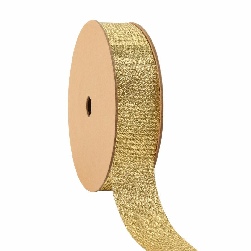 Tafetta |  7/8" Metallic Tafetta Ribbon | Lt Gold | 25 Yard Roll Ribbon Tafetta