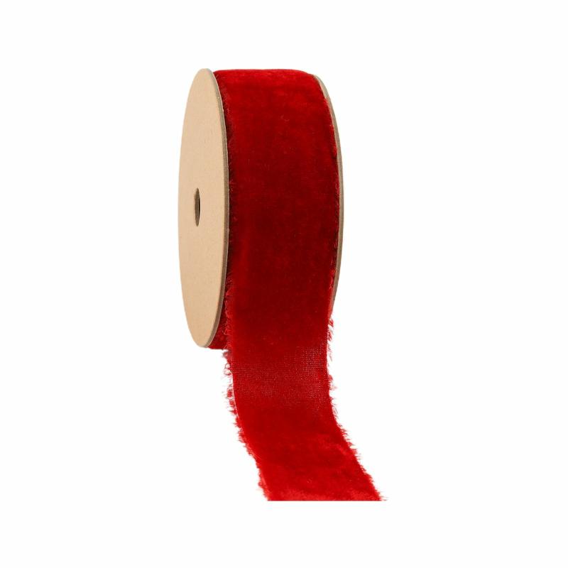 Velvet |  1 1/2" Frayed Edge Velvet Ribbon | Magenta | 5 Yard Roll Ribbon Velvet