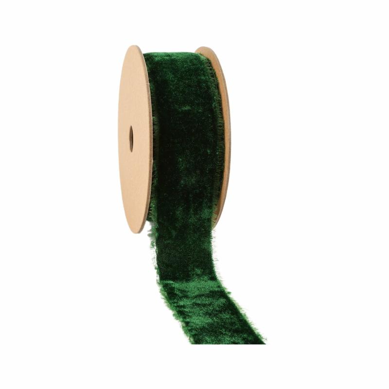 Velvet |  1 1/2" Frayed Edge Velvet Ribbon | Spruce | 5 Yard Roll Ribbon Velvet