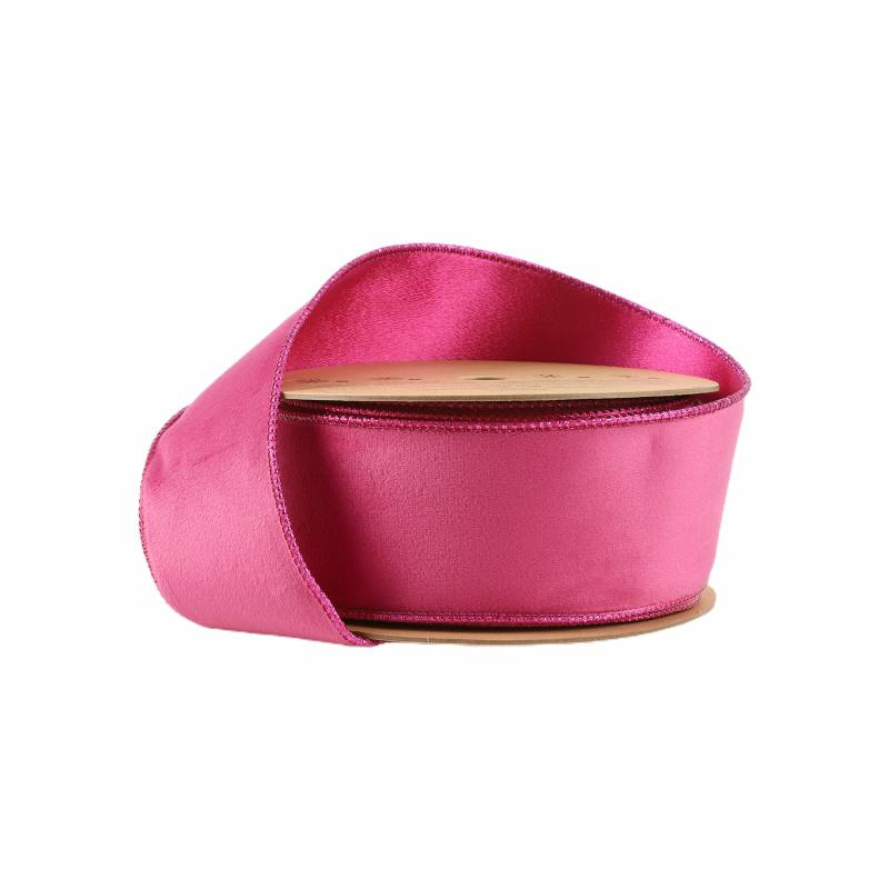 Velvet |  2 1/2" Reversible Classic Velvet Wired Ribbon | Hot Pink/Shimmer Pink | 10 Yard Roll Ribbon Velvet