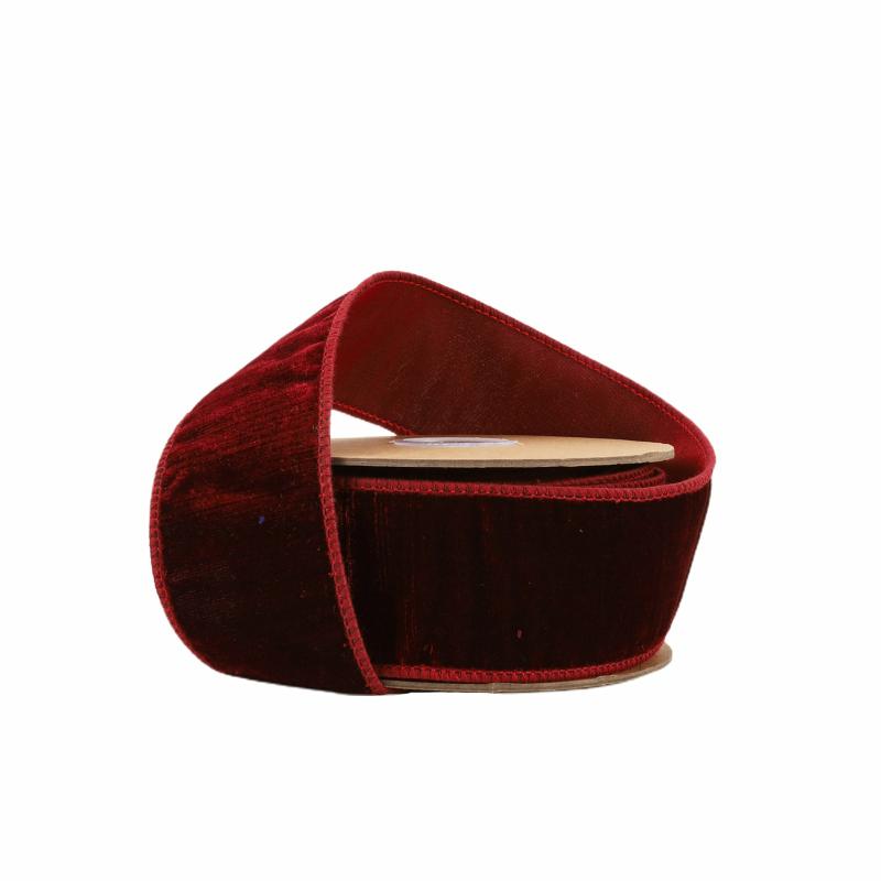 Velvet |  2 1/2" Wired Premium Velvet Ribbon W/ Tissue Back | Burgundy | 10 Yard Roll Ribbon Velvet