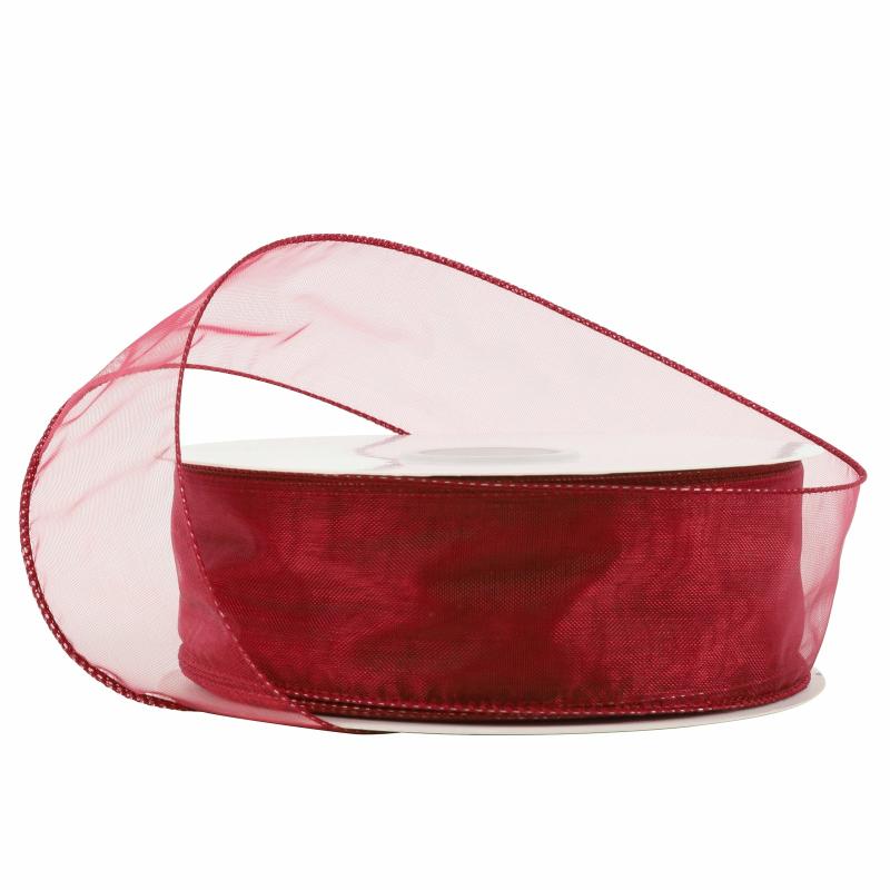 Wired |  1 1/2" Wired Sheer Ribbon | Burgundy | 50 Yard Roll Ribbon Sheer