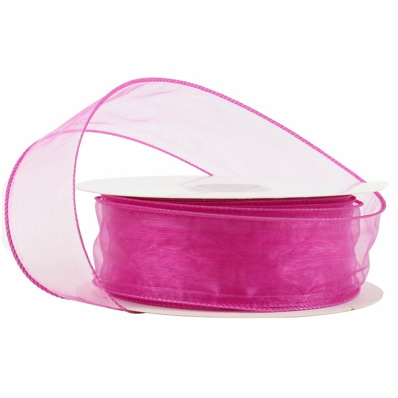 Wired |  1 1/2" Wired Sheer Ribbon | Fuchsia | 50 Yard Roll Ribbon Sheer