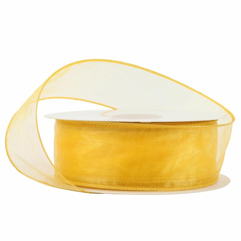 Wired |  1 1/2" Wired Sheer Ribbon | Yellow | 50 Yard Roll Ribbon Sheer