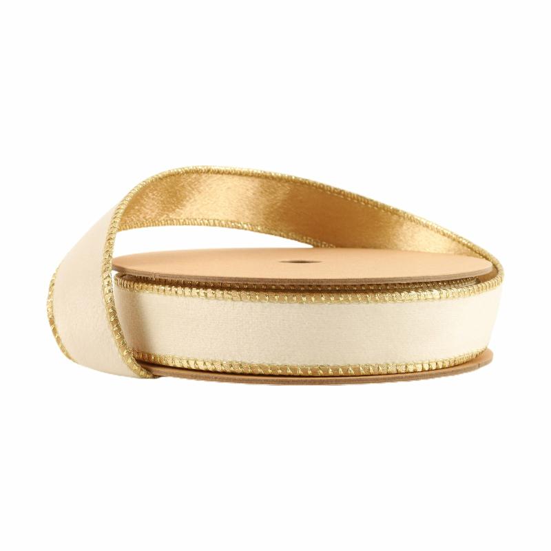 Wired |  1" Reversible Classic Velvet Wired Ribbon | Ivory/Gold | 10 Yard Roll Ribbon Velvet