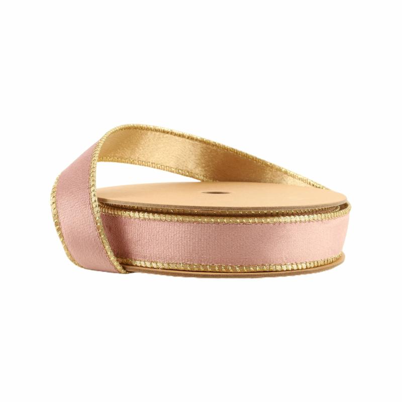 Wired |  1" Reversible Classic Velvet Wired Ribbon | Pink/Gold | 10 Yard Roll Ribbon Velvet