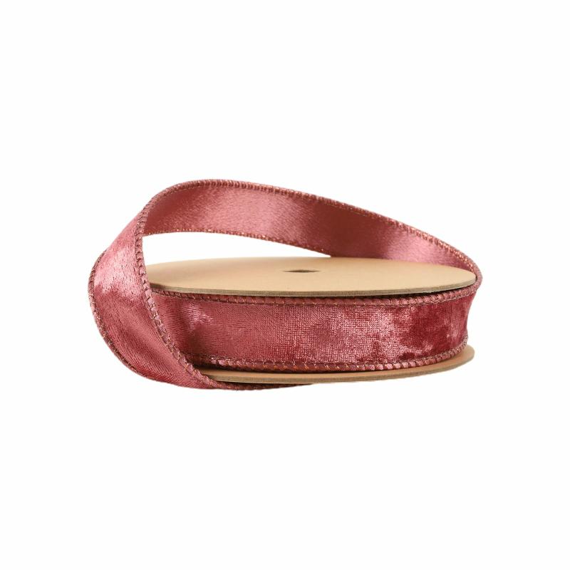 Wired |  1" Reversible Frosted Velvet Wired Ribbon | Rose/Rose | 10 Yard Roll Ribbon Velvet