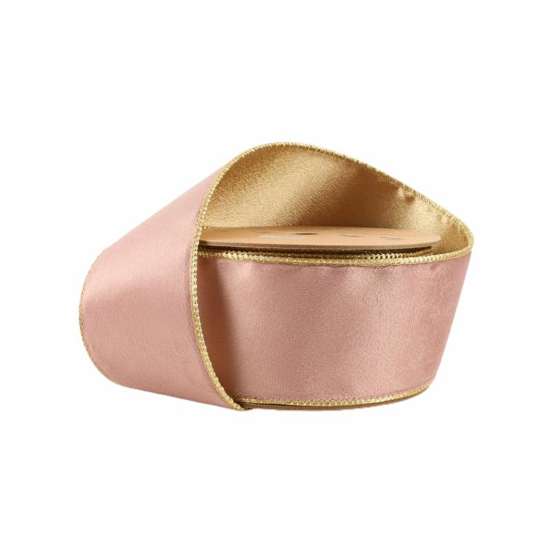 Wired |  2 1/2" Reversible Classic Velvet Wired Ribbon | Pink/Gold | 10 Yard Roll Ribbon Velvet