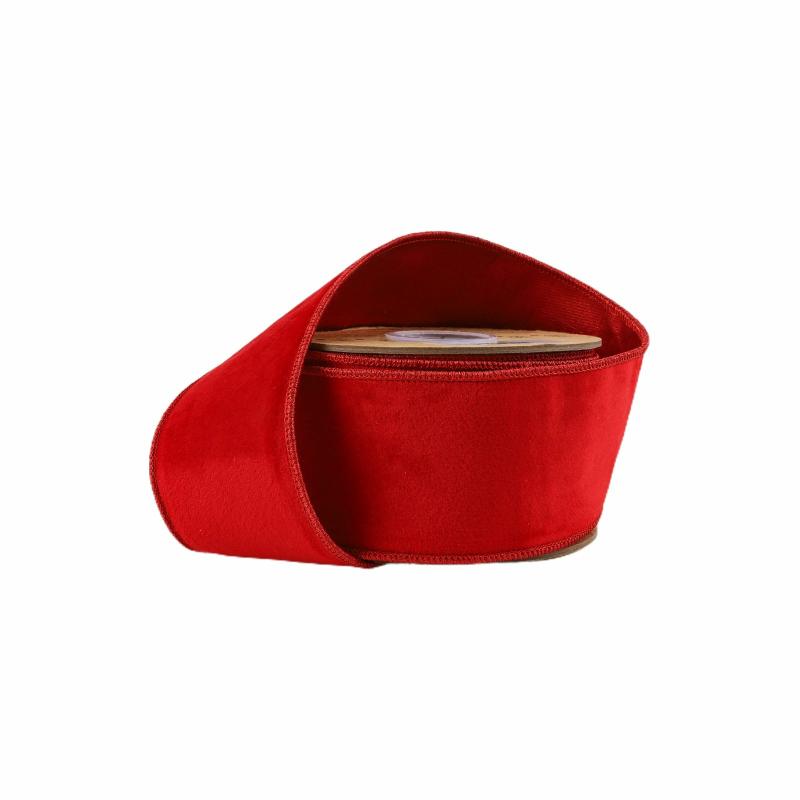 Wired |  2 1/2 Wired Cozy Velvet Ribbon | Red W/ Double-Fused Metallic Red Dupioni | 10 Yard Roll Ribbon Velvet