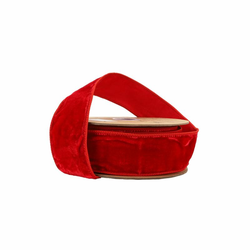 Wired |  2 1/2" Wired Premium Velvet Ribbon W/ Tissue Back | Red | 10 Yard Roll Ribbon Velvet