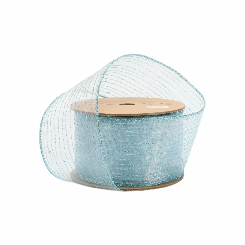 Wired |  2 1/2" Wired Ribbon | Baby Blue Giltter | 10 Yard Roll Ribbon Wired