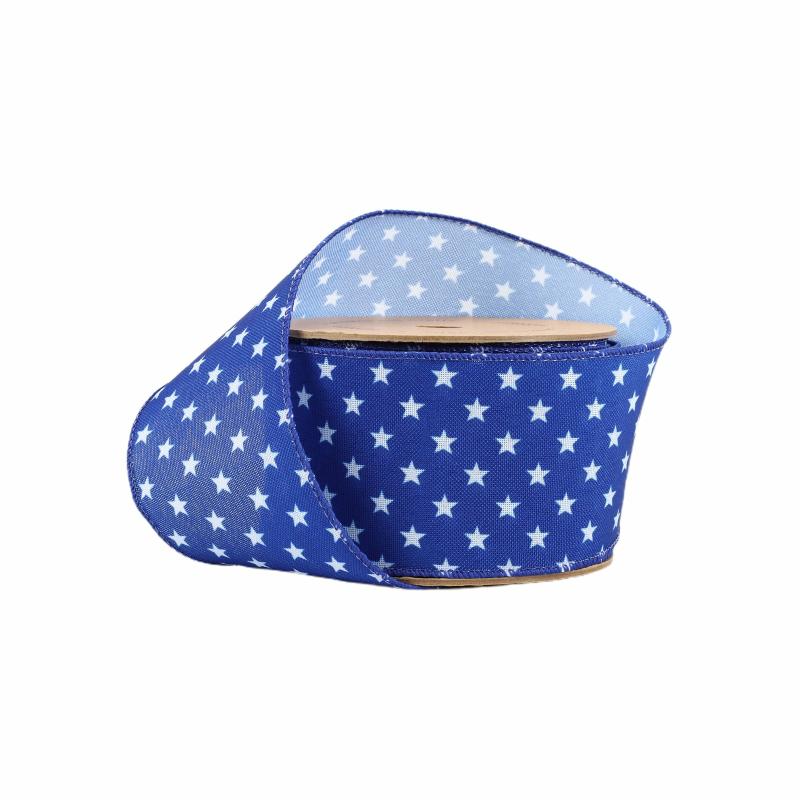 Wired |  2 1/2 Wired Ribbon | Blue W/ Multi White Stars | 10 Yard Roll Ribbon Wired