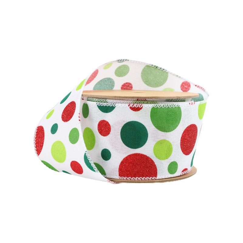 Wired |  2 1/2" Wired Ribbon | Irregular Dots On White | 10 Yard Roll Ribbon Wired