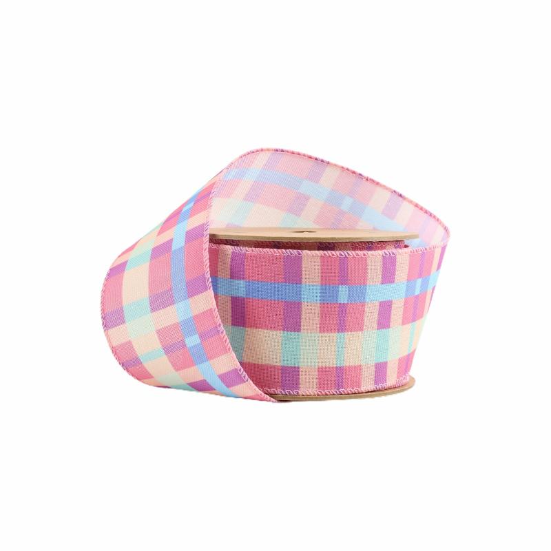 Wired |  2 1/2 Wired Ribbon | Pink/Yellow/Blue/Green Bright Plaid | 10 Yard Roll Ribbon Wired