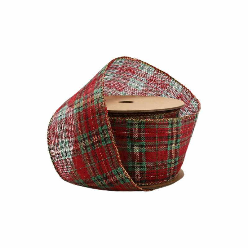 Wired |  2 1/2" Wired Ribbon | Red/Green/Gold Plaid | 10 Yard Roll Ribbon Wired