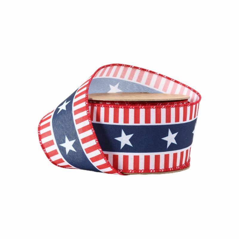 Wired |  2 1/2 Wired Ribbon | Red/White/Blue Stars And Stripes | 10 Yard Roll Ribbon Wired