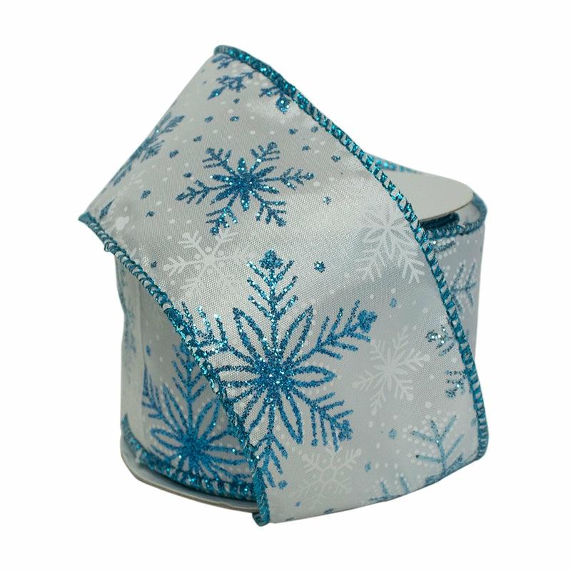 Wired |  2 1/2" Wired Ribbon | "Snowflake" White/Blue Multi | 10 Yard Roll Ribbon Wired