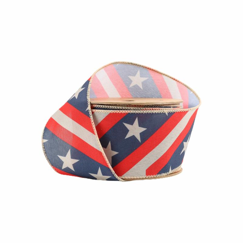 Wired |  2 1/2 Wired Ribbon | Stars/Stripes Bias Cut | 10 Yard Roll Ribbon Wired