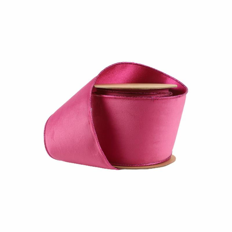 Wired |  4" Reversible Classic Velvet Wired Ribbon | Hot Pink/Hot Pink | 10 Yard Roll Ribbon Velvet