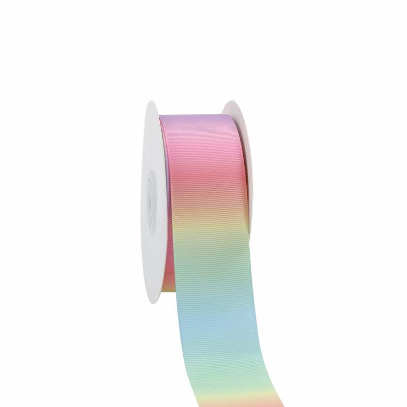 Grosgrain |  1 1/2" Printed Grosgrain Ribbon | Pastel Rainbow | 100 Yard Roll Grosgrain Grosgrain