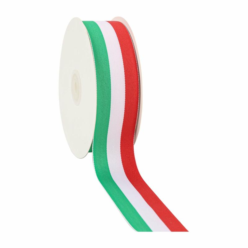 Grosgrain |  1 1/2" Striped Ribbon | Green/White/Red | 100 Yard Roll Grosgrain Grosgrain