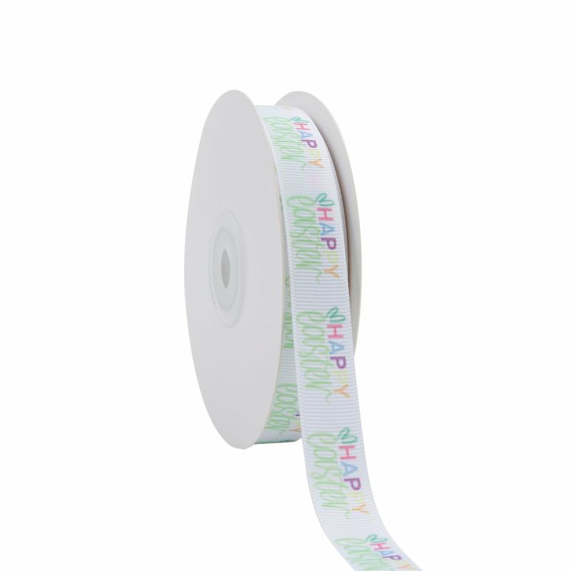 Grosgrain |  5/8" Printed Grosgrain Ribbon | Happy Easter | 100 Yard Roll Grosgrain Grosgrain