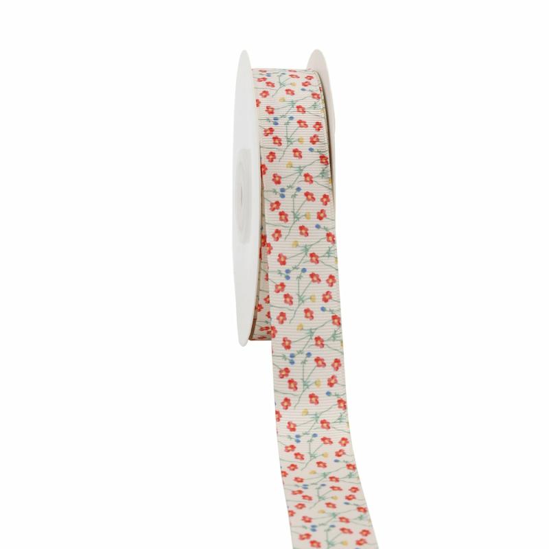 Grosgrain |  7/8" Printed Grosgrain Ribbon | Spring Poppy | 100 Yard Roll Grosgrain Grosgrain