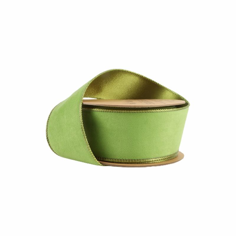 Velvet |  2 1/2" Reversible Classic Velvet Wired Ribbon | Lime/Shimmer Lime | 10 Yard Roll Ribbon Velvet