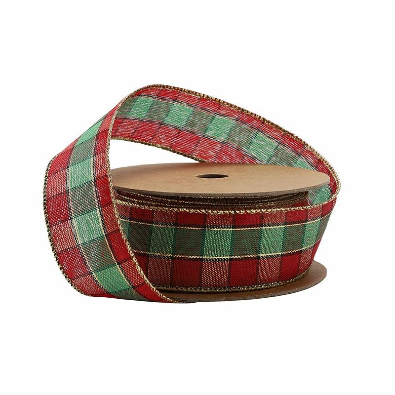 Wired |  1 1/2" Wired Ribbon | Red/Green Plaid | 10 Yard Roll Ribbon Wired