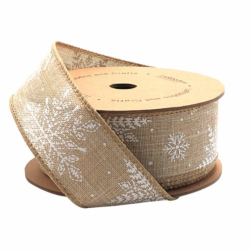 Wired |  1 1/2" Wired Ribbon | "Snowflake" Natural/White | 10 Yard Roll Ribbon Wired