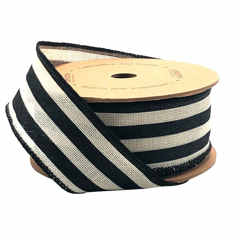 Wired |  1 1/2" Wired Ribbon | "Striped" Black/White | 10 Yard Roll Ribbon Wired