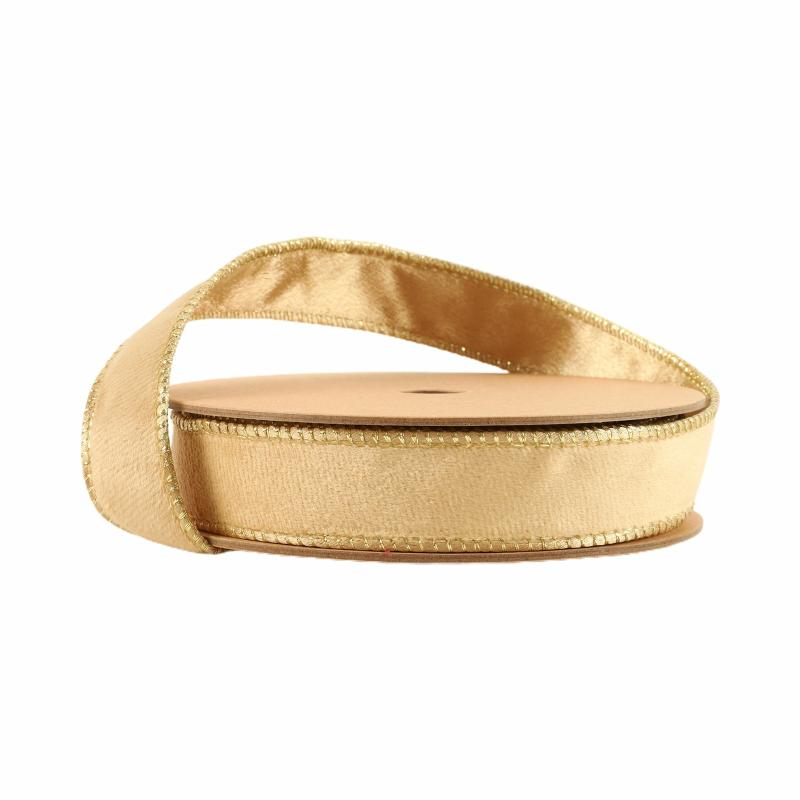 Wired |  1" Reversible Classic Velvet Wired Ribbon | Tan/Gold | 10 Yard Roll Ribbon Velvet