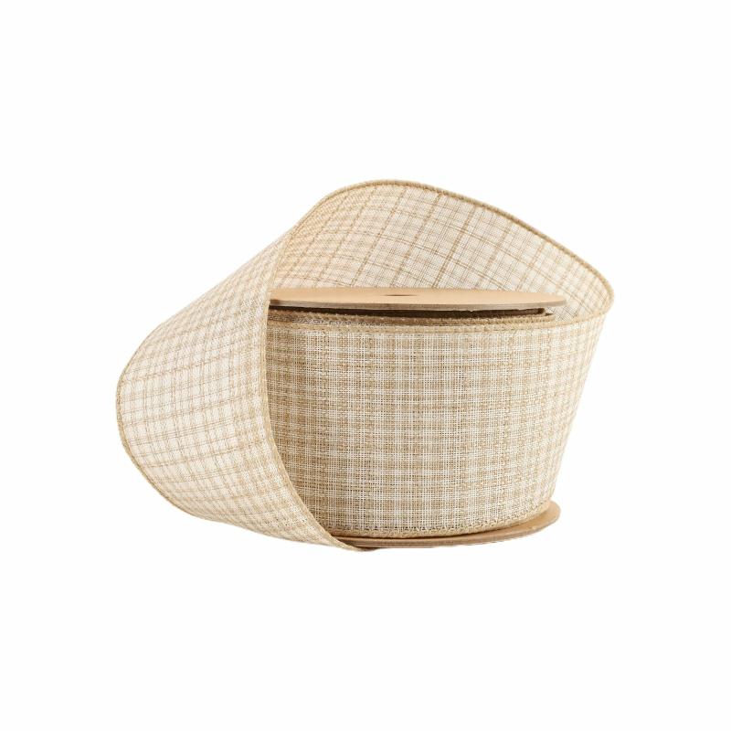 Wired |  2 1/2" Wired Ribbon | Light Brown Plaid | 10 Yard Roll Ribbon Wired