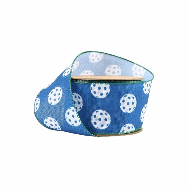 Wired |  2 1/2" Wired Ribbon | Pickleballs On Blue Indoor | 10 Yard Roll Ribbon Wired