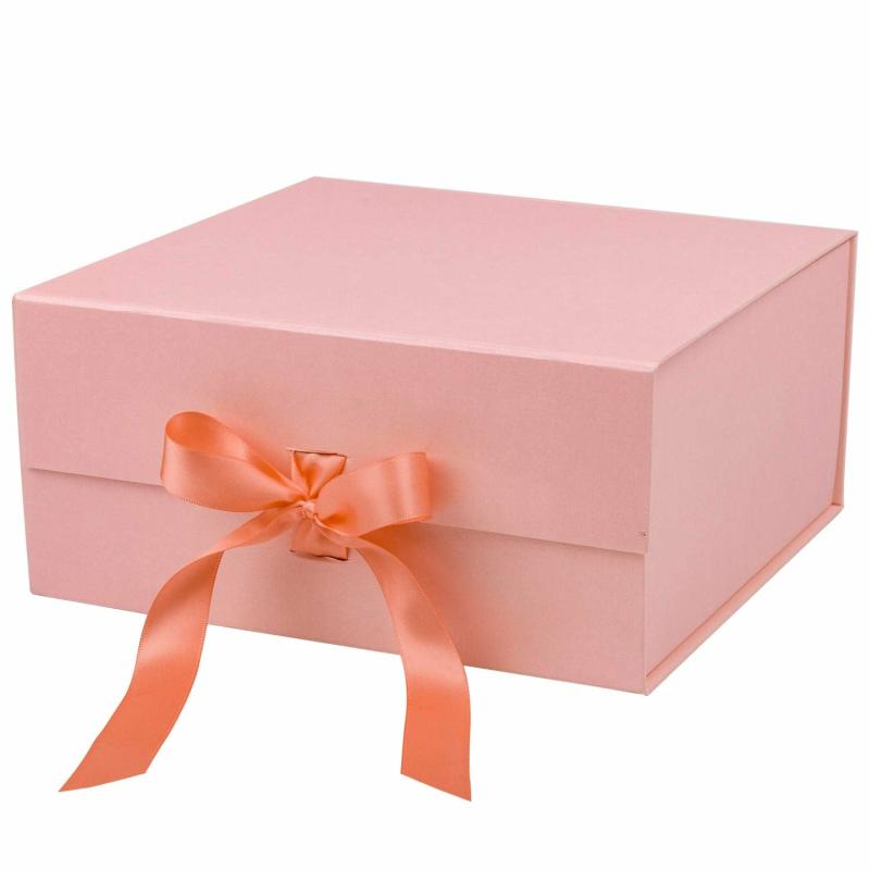 Everyday |  8" X 8" X 4" Collapsable Gift Box W/ Satin Ribbon & Magnetic Square Flap Lid | Pink Everyday Everyday