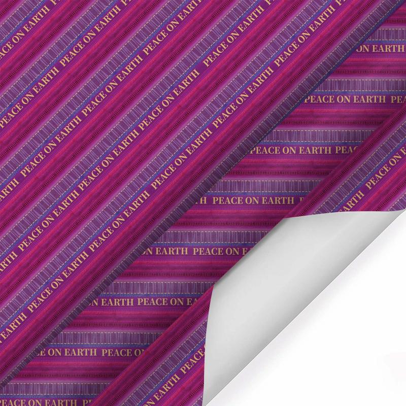 Holiday |  30" X 10′ Holiday Wrapping Paper | Pink/Purple Pattern Stripe Peace On Earth 10' Rolls 10' Rolls