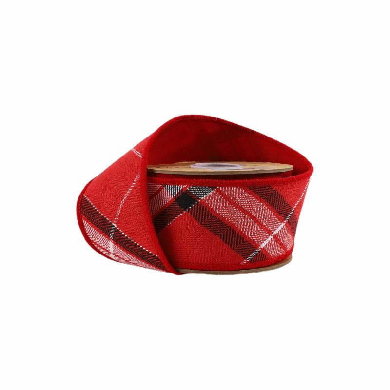 Wired |  2 1/2" Wired Ribbon | Plaid Red/White/Black/Silver | 5 Yard Roll Ribbon Wired